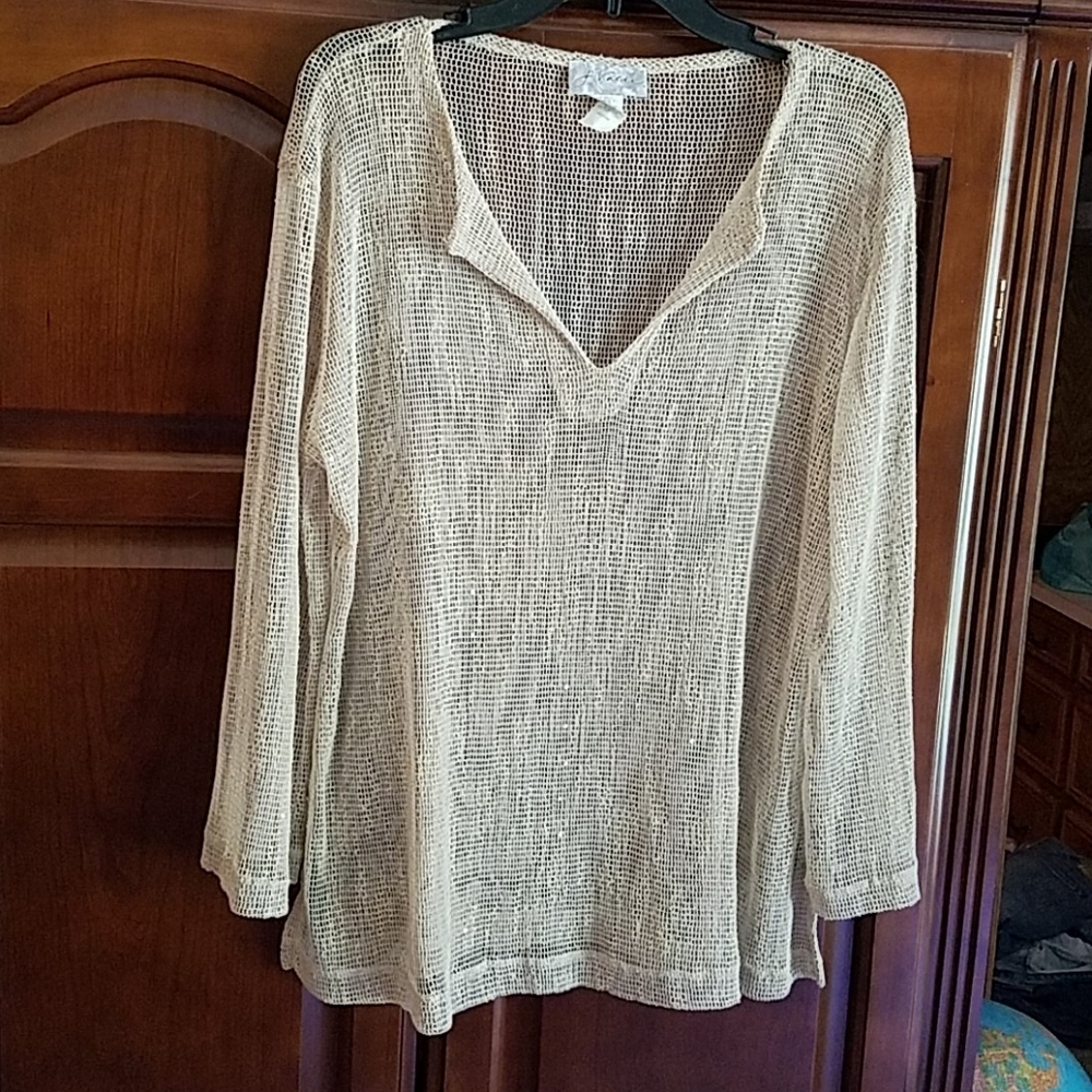J Valdi Mesh Long Sleeved Sequin Top Medium